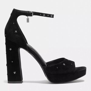 NWT Coach Margharita Suede Star Studded Platform Heel Black Org. 245$ Size 8